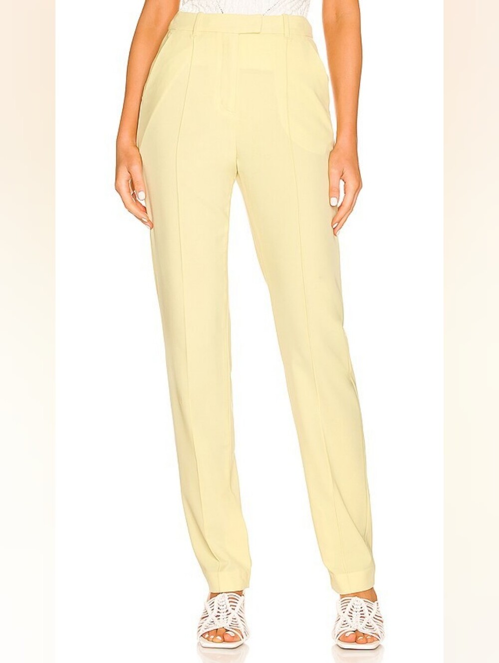 NWT Jonathan Simkhai Lemon Yellow Tailored Tapered Flare Side Slit Pants, Size 2